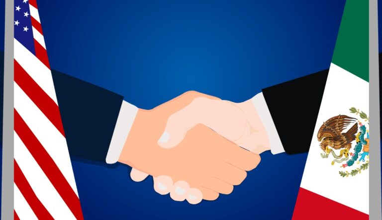 partnership and renegotiating agreement of America (USA) and Mexico with the businessman handshake